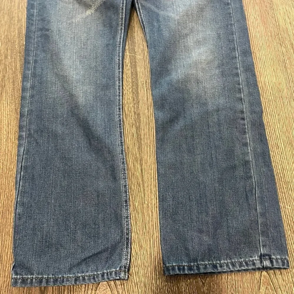 Request Jeans Straight Leg Mid Rise Distressed Denim Medium Wash Blue Size 32x32